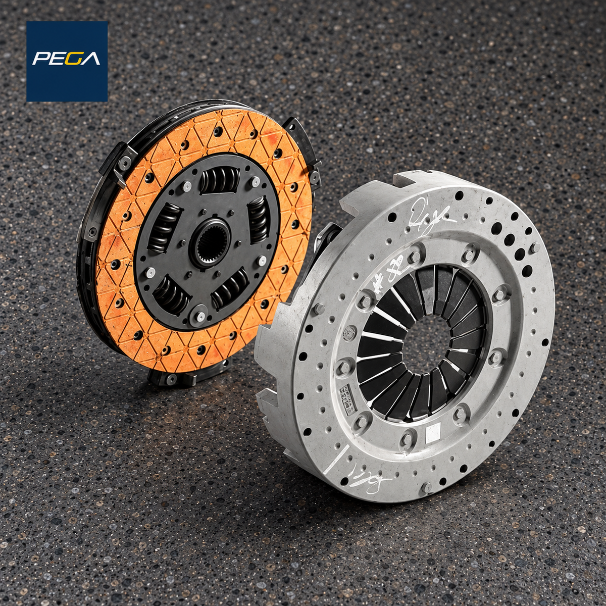222090 Ferrari F430 clutch friction disc and pressure plate, PEGA Clutch rebuild-service example