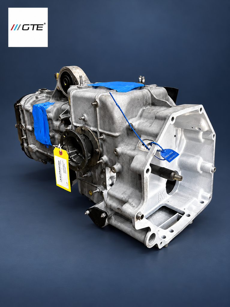 Ferrari 360 Graziano transmission with blue protective covers, security seal and yellow inspection tag